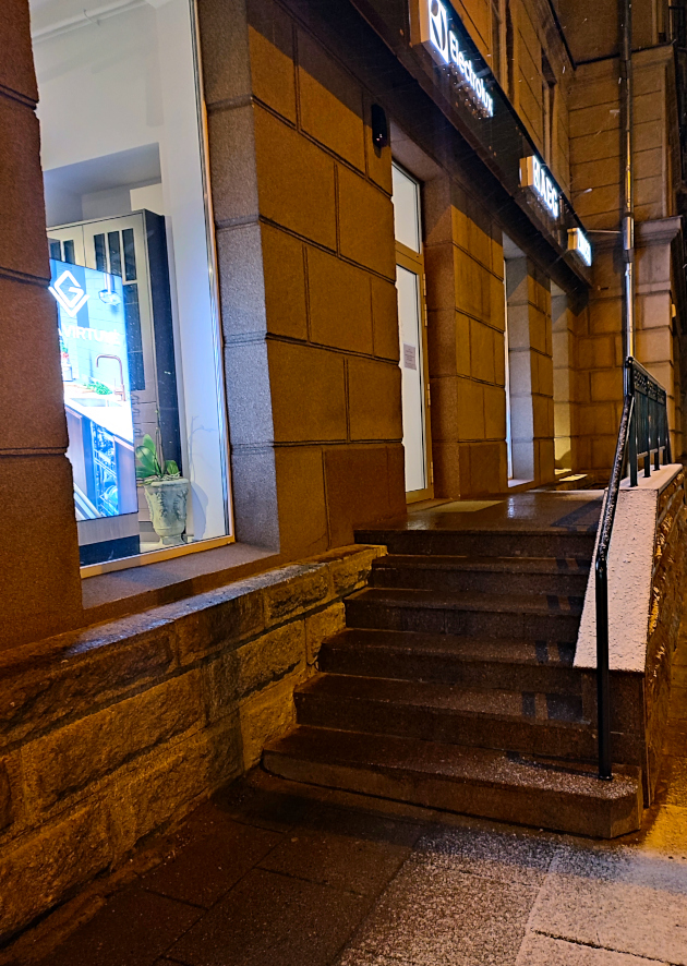 Burnt granite stairs and authentic stone wall