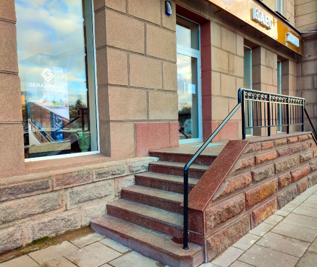 Burnt granite stairs and authentic stone wall